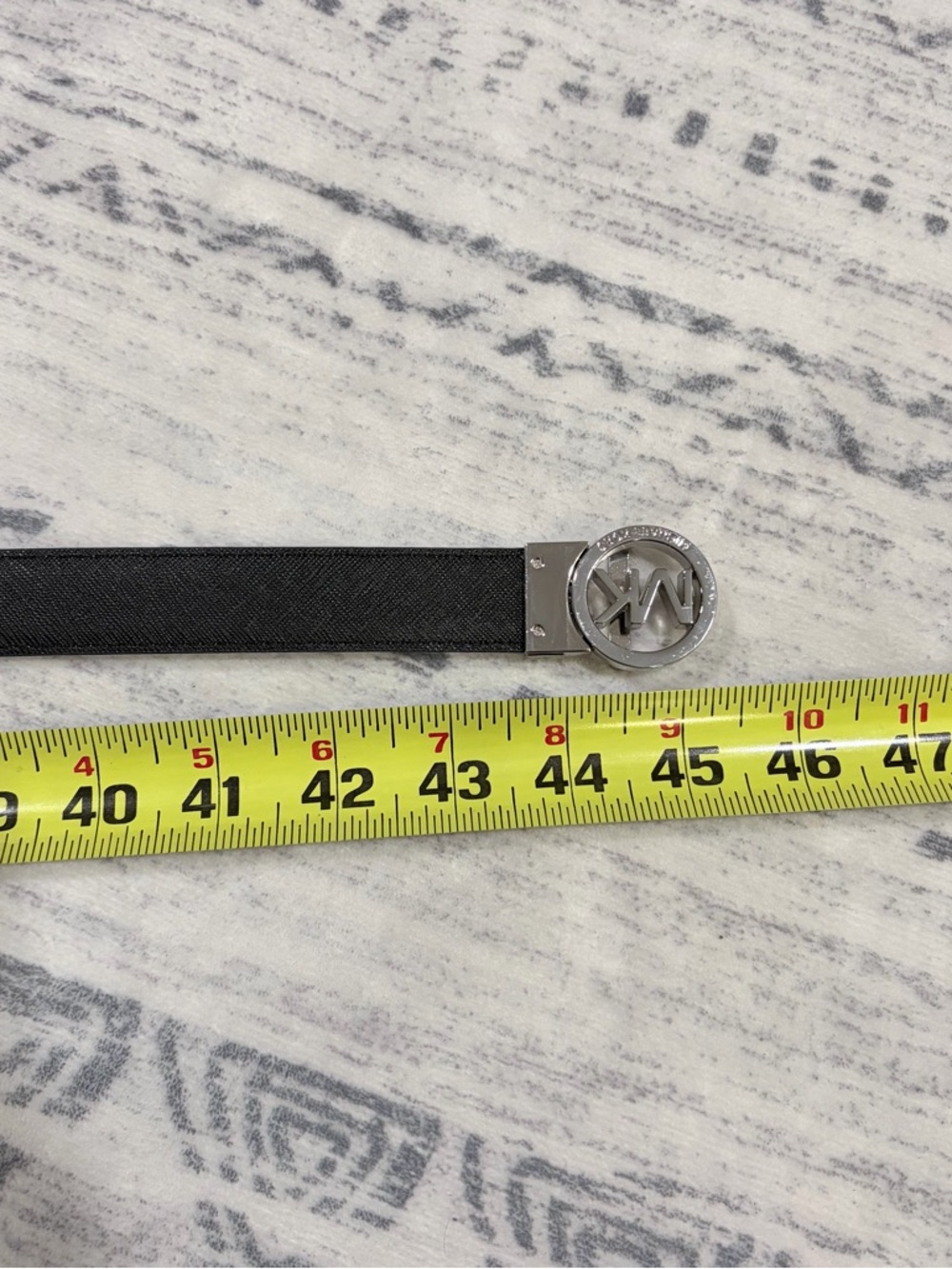 Michael Kors MK Logo Belt Black Silver Buckle Designer Minimalist Mobwife - Picture 6 of 9